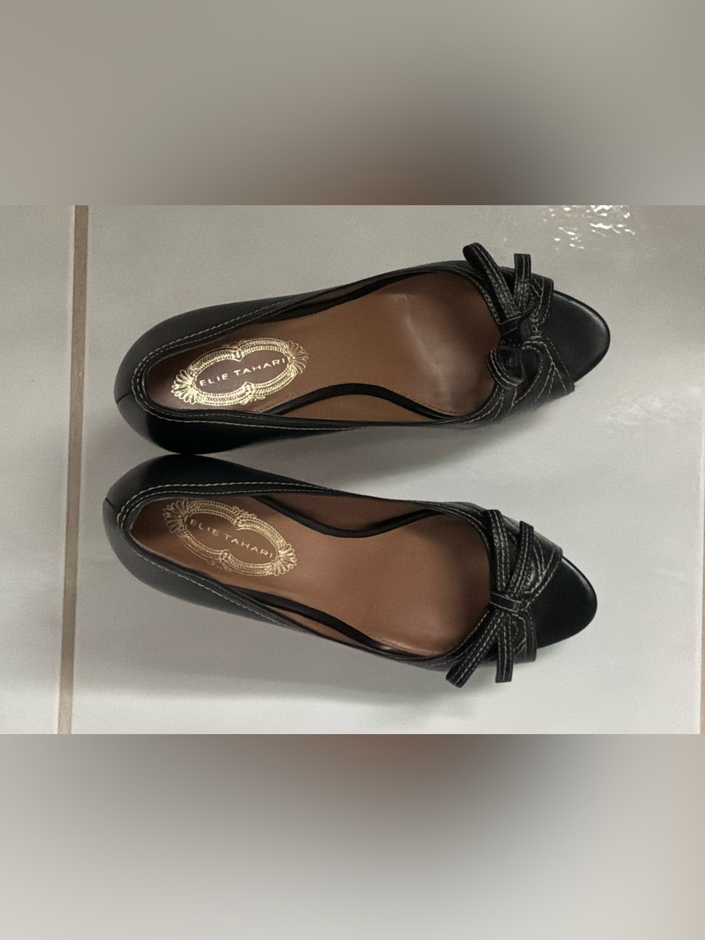 Elie Tahari Black leather Cutout Peep Toe heels Size 38/ US 8
